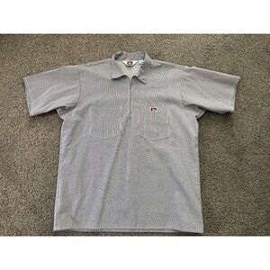 Ben Davis Hickory Stripe Work Shirt XL Made USA Half Zip Short Sleeve